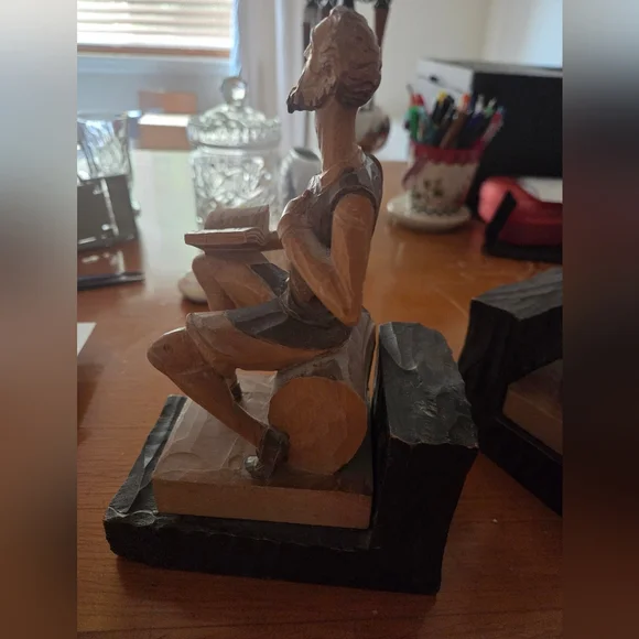 Vintage Hand Carved Wooden Don Quixote & Sancho Panza Bookends